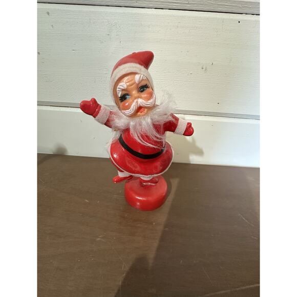 Vintage Plastic 6” Dancing One Legged Santa Christmas Decor Ornament Red - Picture 2 of 8